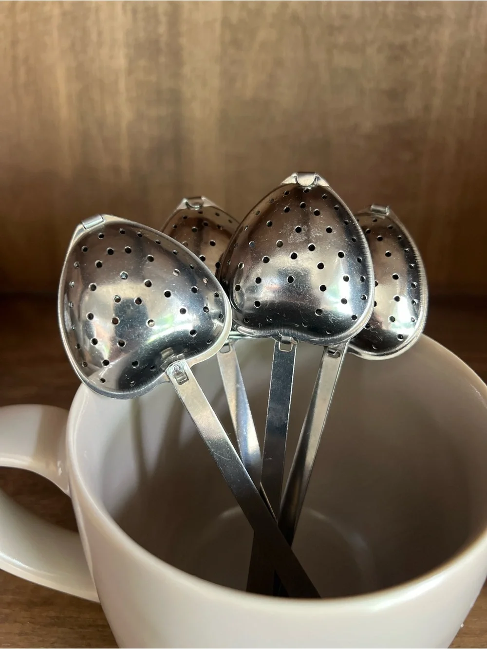 Set of 4 Vintage-Style Heart Shaped Tea Infuser Spoons Stainless Steel Strainer